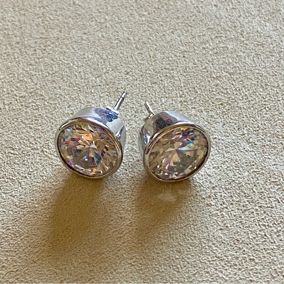 New Sterling Silver CZ Large Round Stud Earrings for Pierced Ears